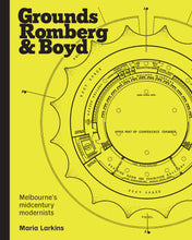 Load image into Gallery viewer, Cover of the book 'Grounds, Romberg & Boyd: Melbourne’s Midcentury Modernists' featuring a yellow background with text and a graphical representation of an architectural plan. ISBN 9781922601278
