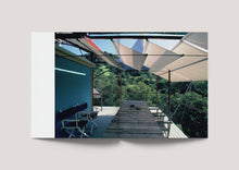 Load image into Gallery viewer, Book spread for Gabriel Poole Houses: Poetry in Construction, featuring one of Poole's lightweight sub-tropical Queensland houses, edited by Andrew Mackenzie, published by Uro Publications.
